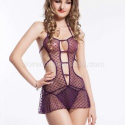 Purple Strappy Open Back Heart Printed Sexy Babydoll Purple Strappy Open Back Heart Printed Sexy Babydoll