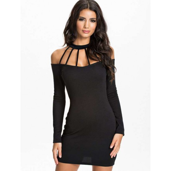 Strappy Halterneck Slim Black Bodycon Dress Strappy Halterneck Slim Black Bodycon Dress