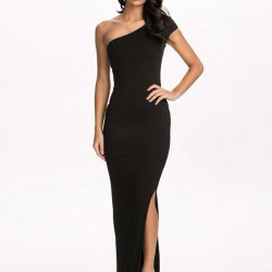 Black One Shoulder Sexy Evening Gown  