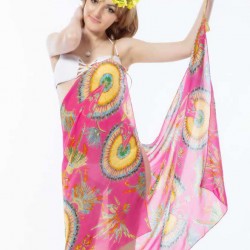 Chiffon Pink Multicolor Print Beach Cover-up