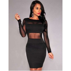 Black Mesh Sexy Bodycon Long Sleeves Dress Black Mesh Sexy Bodycon Long Sleeves Dress