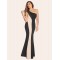 Black And Nude One Shoulder Maxi Dress