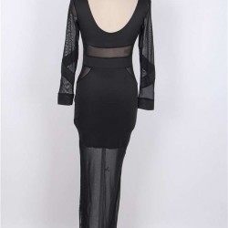Black Mesh Panelled High Thigh Split Maxi Dress