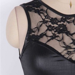 Faux Leather Round Neck Lace Skinny Dresses Faux Leather Round Neck Lace Skinny Dresses