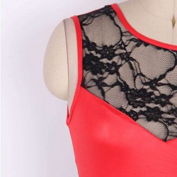 Faux Leather Round Neck Lace Skinny Red Dresses