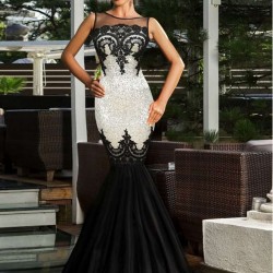 Plus Size Sequins Appliqués Evening Dress with Mermaid Hem
