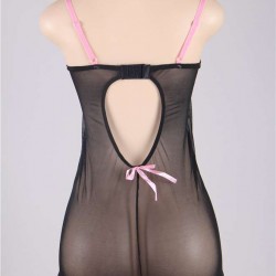 Plus Size Black Round Back Babydoll With G-String Plus Size Black Round Back Babydoll With G-String