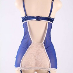 Sexy Navy And Beige Lace Satin Open Back Chemise