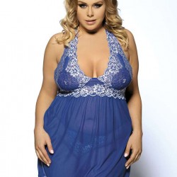 Blue Floral Halter Plus Size Babydoll