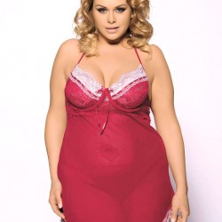 Red Plus Size Halter Open Back Mesh Babydoll