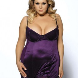 R76155P Purple Plus Size Round Back Babydoll 