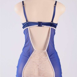 Plus Size Blue Floral Open Back Babydoll