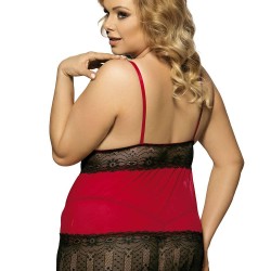 V-Neck Floral Lace Dark Red Plus Size Babydoll V-Neck Floral Lace Dark Red Plus Size Babydoll
