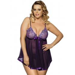 Transparent Purple Plus Size Floral Bra Babydoll  Transparent Purple Plus Size Floral Bra Babydoll
