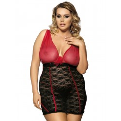 Red And Black Lace Plus Size Open Cup Chemise Dress Red And Black Lace Plus Size Open Cup Chemise Dress