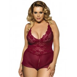 Wine Red Halter Lace Plus Size Teddy Lingerie Wine Red Halter Lace Plus Size Teddy Lingerie