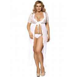 White Sheer Lace Kaftan Robe With Thong White Sheer Lace Kaftan Robe With Thong