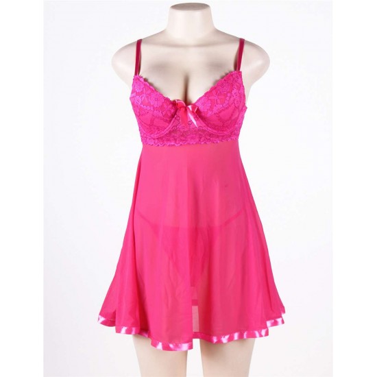 Pink Plus Size Lace Top Babydoll Dress Pink Plus Size Lace Top Babydoll Dress