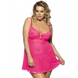 Pink Plus Size Lace Top Babydoll Dress Pink Plus Size Lace Top Babydoll Dress