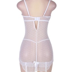 White Plus Size Polka Dot Sheer Babydoll