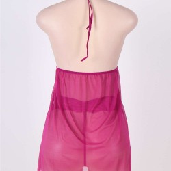 Plus Size Rosy Halter Stretch Mesh and Lace Babydoll Plus Size Rosy Halter Stretch Mesh and Lace Babydoll