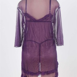 Purple Plus Size 3pc Transparent Lace Robe Lingerie Purple Plus Size 3pc Transparent Lace Robe Lingerie