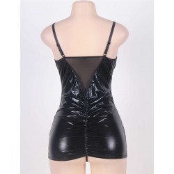 Black Open Cup Leather Plus Size Babydoll