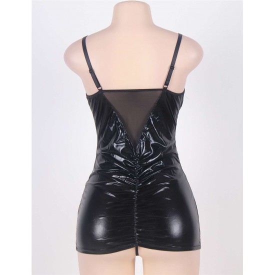 Black Open Cup Leather Plus Size Babydoll