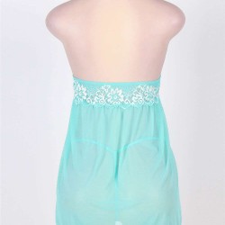 Plus Size Green Floral Halter Babydoll Lingerie Set