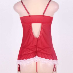 Red Plus Size Babydoll With Lace Trim Red Plus Size Babydoll With Lace Trim