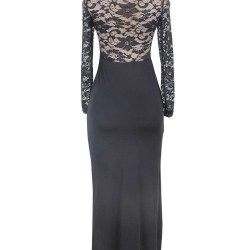 Plus size Sexy Black Lace Trim party gown