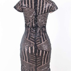 In Stock Black Sequins V Neck Sexy Dress 