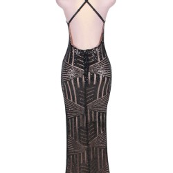 Striped Sequins Nude Long Dress