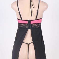 Plus Size pink lace stitching halter babydoll