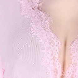 Sexy Pink Sheer Lace Trim Robe With G-String Sexy Pink Sheer Lace Trim Robe With G-String
