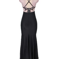 Plus Size Black Embroidery Halter Evening Gown