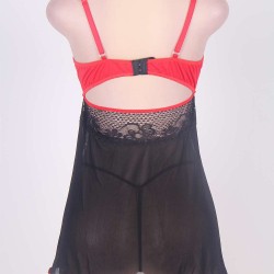 Black Plus Size Stylish Floral Lace Nightdress  Black Plus Size Stylish Floral Lace Nightdress