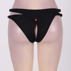 Sexy Crotchless Double Strap Thong With Red Button
