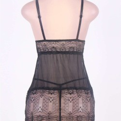 Black Plus Size V Neck Transparent Floral Lace Babydoll Black Plus Size V Neck Transparent Floral Lace Babydoll