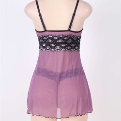 Purple Plus Size Mesh and Metallic Lace Babydoll