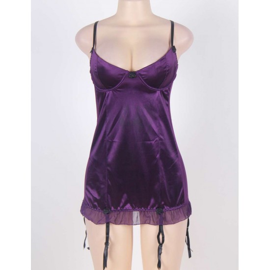 R76155P Purple Plus Size Round Back Babydoll R76155P Purple Plus Size Round Back Babydoll