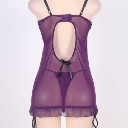 R76155P Purple Plus Size Round Back Babydoll R76155P Purple Plus Size Round Back Babydoll