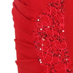 Plus Size Elegant Red Side Lace Detail Ruched Dress