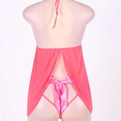 Pink Open Cup Satin Bows Babydoll Pink Open Cup Satin Bows Babydoll