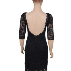 Plus Size Black Sexy Round Neck Lace Bodycon Dress
