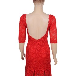 Plus Size Red Short Sleeve Round Neck Lace Bodycon Dress