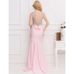 Pink Open Back Golden Strap Ruffle Evening Dress Pink Open Back Golden Strap Ruffle Evening Dress