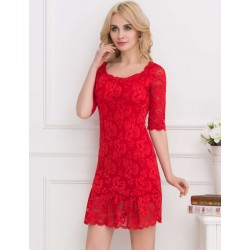 Plus Size Red Short Sleeve Round Neck Lace Bodycon Dress Plus Size Red Short Sleeve Round Neck Lace Bodycon Dress