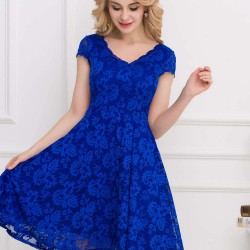 Ocean Blue Round Neck Lace Bodycon Dress