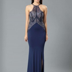 Sleeveless Blue Lace Maxi Dress 